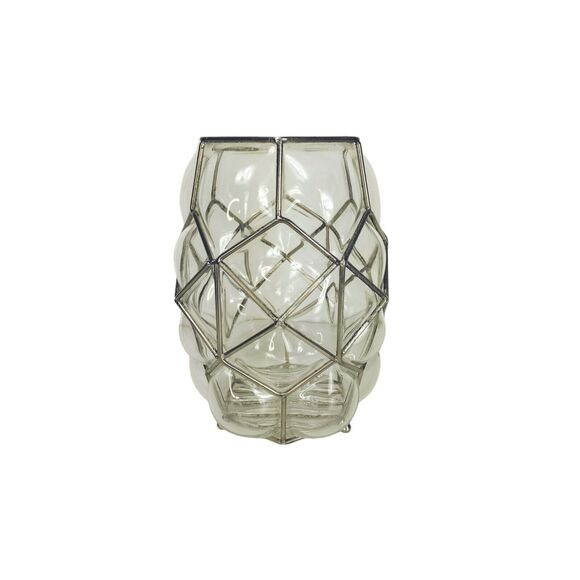 Vintage 30s Art Deco Caged Blown Bubble Glass Footed Vase Lantern Candle Holder - Picture 10 of 12